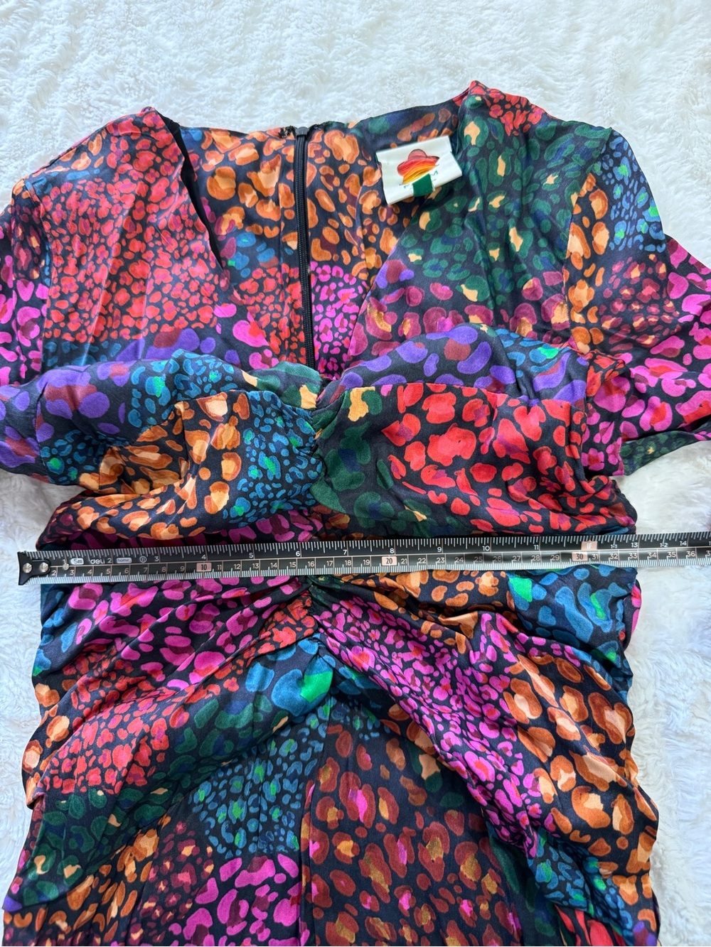 FARM Rio Colorful Leopard Ruched Midi Dress XS - Picture 9 of 10